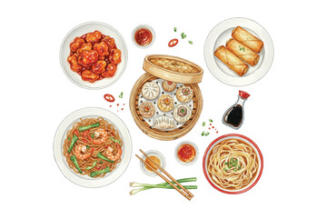 watercolor chinese food collection illustration