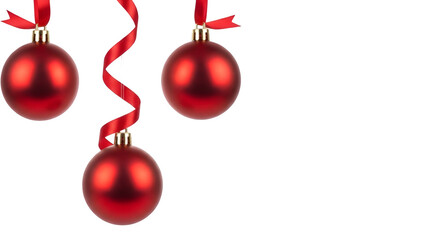 decoration, red hanging christmas balls decoration with gift ribbon band isolated on white or transparent png, background, wallpaper