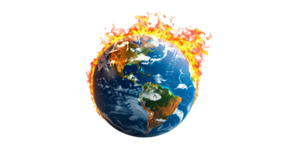 Earth ablaze against black background