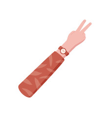 Cartoon hand gesture showing number two. Pale hand with wrist, palm, and fingers extended in a counting sign. Flat style, isolated icon for education and math themes.