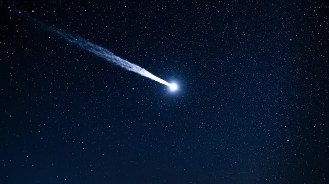 Bright comet streaking across a dark starry sky celestial phenomenon background