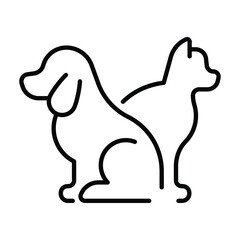 A minimalist outline of a dog and cat sitting sidebyside in black ink