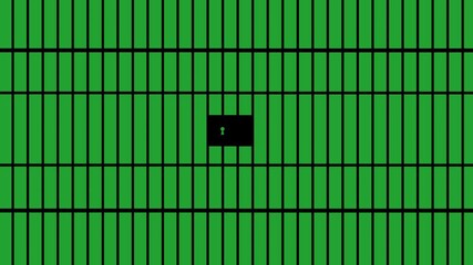 Animated iron steel prison cage bar Opening and Closing with central keyhole lock on Green screen background.