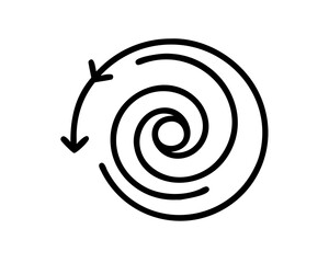 Black and white illustration of a spiral with an arrow