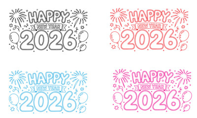 Obraz premium Happy New Year 2026 Typography Vector Graphics Set