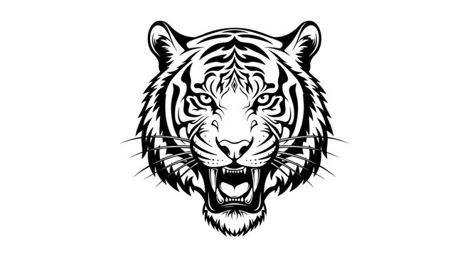 Roaring tiger head tattoo design, Angry tiger face illustration, Wild cat vector