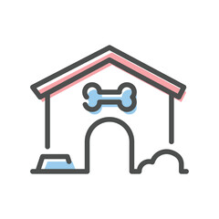 A simple cartoon image of a doghouse with a bone above the entrance