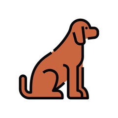 A simple cartoonlike illustration of a brown dog in a seated position