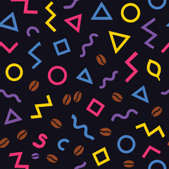 Colorful geometric shapes with coffee beans on Transparent Background