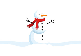 A simple snowman stands in snow complete with scarf carrot nose button eyes stick arms