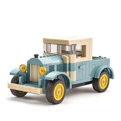 3d illustration of a charming vintage pickup truck crafted from building blocks, isolated on white background, showcasing its unique design
