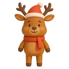 3d illustration of reindeer with santa hat isolated on a transparent background