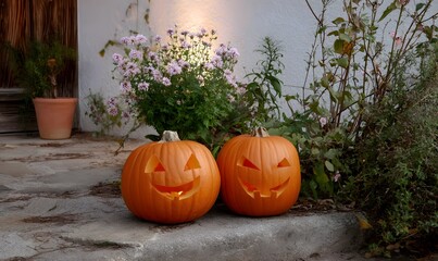 Obraz premium Beautiful and cute Halloween pumpkins