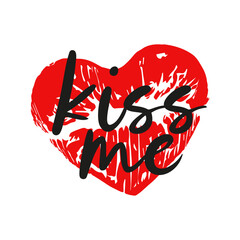 Greeting card design with lipstick kiss in a heart form