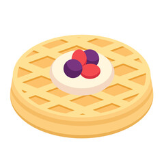 Waffle with Cream and Berries Vector Illustration