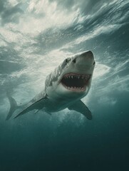 Obraz premium a shark is swimming in the ocean with its mouth open