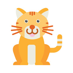 Orange cartoon cat sitting facing forward with whitelined ears whiskers and a striped tail