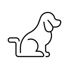 Line drawing of a seated dog in profile with curved lines