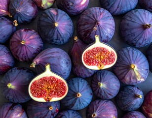 Purple figs, whole and sliced, top view