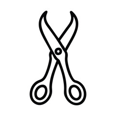 Open curved scissorlike tool with round handles depicted in a clear bold line drawing