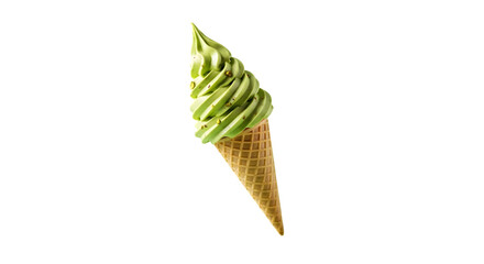 Matcha ice cream cone isolated on transparent background, a refreshing summer treat