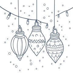 flat outline line art vector illustration of winter holiday traditions with family