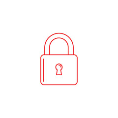 Red outline padlock vector icon, security error warning symbol.