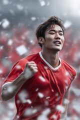 경기장에서 미소 짓는 축구선수