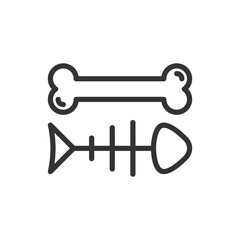 Two lineart icons a bone above  a fish skeleton below