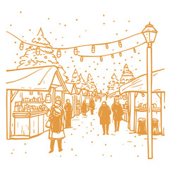 vector flat concept illustration of vibrant holiday markets during winter