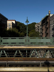 Elevated subway train station in Morningside Heights New York City