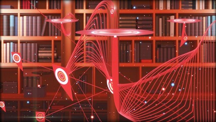 Futuristic Library with Digital Overlay