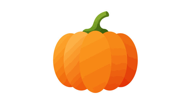 Vibrant orange pumpkin illustration with green stem, a clean vector graphic. Ideal for autumn harvest, Halloween, seasonal food, and healthy cooking themes