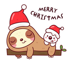 sloth and snowman christmas animal winter character kawaii cartoon
