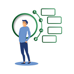 Flat Vector Business Presentation Template with Circular Infographic and Man Illustration