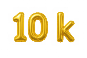 Golden 10k balloon letters for celebrating social media milestones, followers, subscribers, or reaching ten thousand