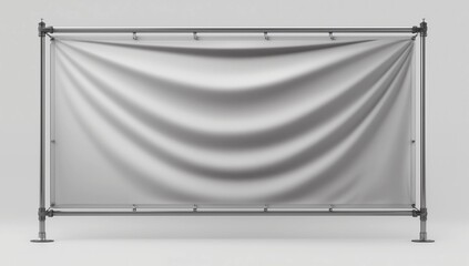 Fabric Rectangular Vertical Banner Mockup, Vinyl Poster Printing at Bright Background. Copy Space. Empty Space. 3d rendering