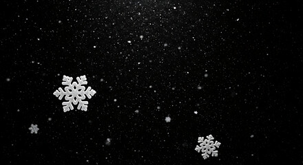 Snow falling from dark night sky. Winter weather background with snowfall and stars
