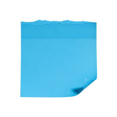 Square Blue Paper with Torn Top Edge and Curled Corner Isolated on Transparent Background Blank Page for Notes or Reminders