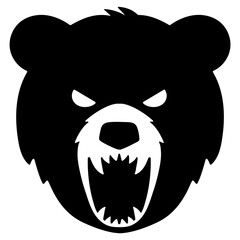 吠える熊の顔のシルエットイラスト
