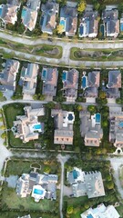 Aerial view of luxury houses with swimming pools by the lake Woodlands in Houston, Texas, United States	