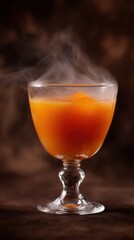 A smoking pumpkin cocktail in a spooky glass, Halloween party drink concept