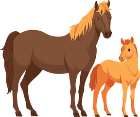 Fototapeta premium Pair of horses standing together isolated on transparent background. Vector illustration.