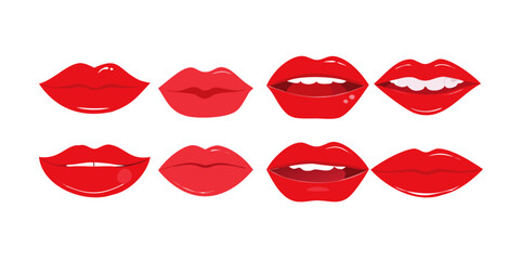 Beautiful red lips icons collection vector