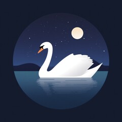 Fototapeta premium An elegant swan gracefully gliding across a misty lake at dawn, creating a serene and tranquil atmosphere with soft reflections on the water