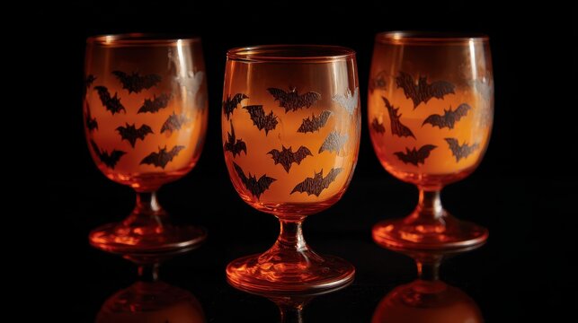 chilled orange goblets adorned with mysterious bat silhouettes summon halloweens spectral zest and eccentric samhain soirees
