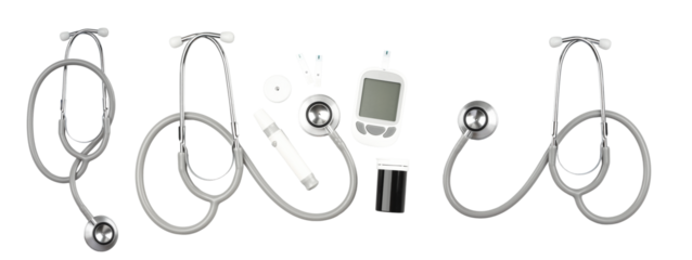 Diabetes management and health tools collection, isolated, PNG