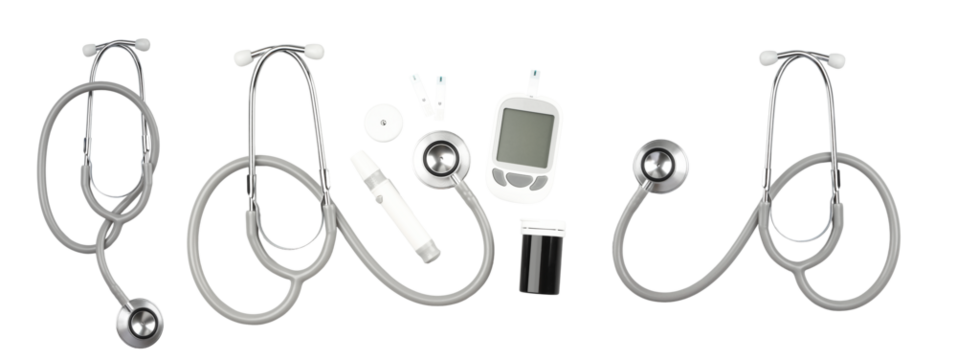 Diabetes management and health tools collection, isolated, PNG