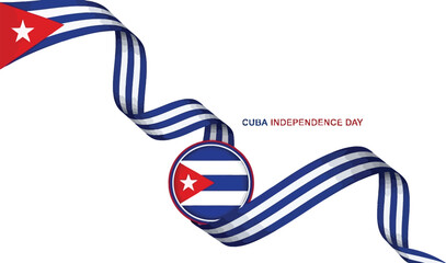 Celebrating Cuba's Independence Day with flowing ribbon and emblem, conveying national pride and patriotic spirit, perfect for festive designs