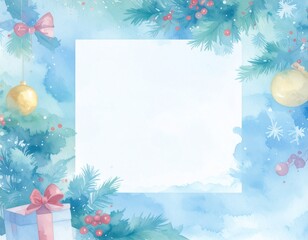 クリスマスモチーフの角型フレーム・水彩画タッチ（AI生成画像）